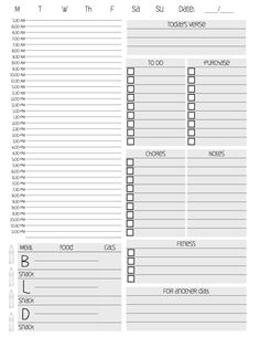 a printable meal planner with food items on the top and numbers in each section