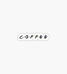 the word coffee is written in multicolored letters on a white background sticker