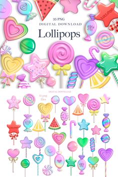 the lollipops are all different colors and shapes