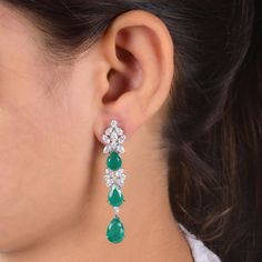 Beautifully adorned with Emerald and handmade vintage design, this Earrings will definitely grab attention. Pair it with any of your regular or special attire and let everyone appraise your sense of style. ✧✧Welcome To Our Shop Spectrum Jewels India✧✧ Natural Diamond Earrings, Green Gemstone Earrings, 18K Gold Wedding Earrings, Statement Earrings, Cluster Women Earrings, Bridesmaid Gift ★PRODUCT SPECIFICATION★ * ITEM CODE - SEE-15066 * METAL - 18k White Gold * 18k White Gold Weight : 11.83gm * GROSS WEIGHT - 15.52gm Approx. * MAKING - Handmade Earring length  :-  57MM Approx. ★MAIN STONE DETAILS★ * STONE NAME :- Diamond * STONE SHAPE :- Pear, Marquise, Round * DIAMOND WEIGHT :- 3.95Carat * AVERAGE DIAMOND CLARITY :- SI1-SI2 * DIAMOND COLOR :- H-I * COLOR GEMSTONE WEIGHT:- 14.50Carat * SETT Gold Wedding Earrings, Gold Earrings Wedding, Earrings Bridesmaid, Women Earrings, Etsy Bridesmaid Gifts, Emerald Pendant, Earrings Green, Gift Product, Emerald Earrings