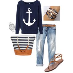 Anchors Away Pin Up Princess, Navy And Khaki, Sailing Outfit, Blue Denim, Casual Style, Cool Style, Personal Style, Perfect Clothing, Style Inspiration