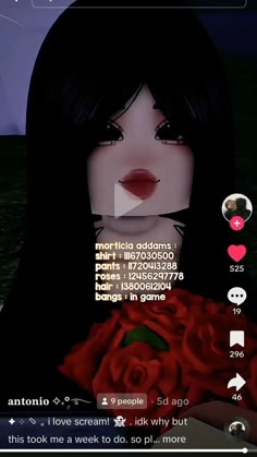 an animated girl holding a red rose in her hand and texting on the screen