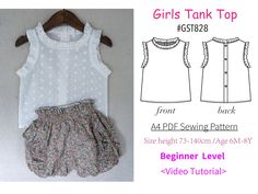 the girls tank top and shorts sewing pattern is shown in two sizes, including one with ru