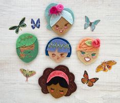 Use this easy PDF download pattern to make unique felt faces! This pattern is completely customizable, you can mix and match the face designs, colors and hair pieces to create your own, unique portraits.  Create custom ornaments, finger puppets, and more. Who will you make? They are the perfect little gifts to honor someone special!  Detailed, easy to follow instructions guarantee that you will create a lovely finished product. Even if you've never stitched before, give these a try, you won' t regret it. This listing is for a PDF file download which will give you instructions, templates and patterns to make all faces shown and many more. Just print the pattern, then cut and stitch the felt pieces by hand, or use the included SVG pattern files to cut the pieces out with your Cricut or Silho Felt Faces, Felt People, Unique Portraits, Felt Plush, Scissor Fobs, Artist Apron, Felt Patch, Felt Crafts Patterns, Embroidery Download