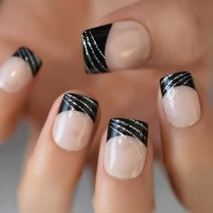 Nail Art With Black, French Nail Tips, White French Nails, Acrylic Nail Set, French Nail, Fake Nail, White French, Nail Length, French Tip Nails