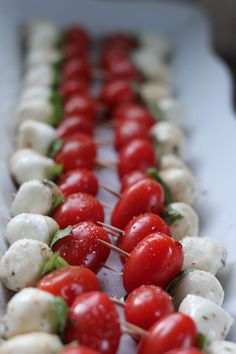 skewered cherry tomatoes and mozzarella on toothpicks