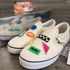 Vans X Moma Classic Slip-On Shapes Interchangeable Patches Size 8.5 Women's Nwb. Condition Is New With Box. Box May Have Damage And/Or Be Without Lid. Shoes Are New, But May Not Be In Absolute Perfect Condition. May Have Minor Cosmetic Marks/Blemishes, Slight Discoloration, Shelf Wear, Missing Tags, Etc. Comes With Interchangeable Patches That You Can Move And Stick Onto Different Parts Of The Upper. Shoes Are Size Us Shoe Size (Juniors) 7, I've Included The Women's Size Equivalent In This Li White Vans Sneakers For Summer, White Slip-on Vans Sneakers, Vans Cream Sneakers For Summer, Cream Vans Slip-on Sneakers, Vans White Slip-on Sneakers, Vans Slip On Shoes, Yellow Vans, Platform Vans, Vans Checkered