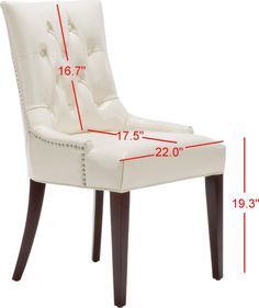 Safavieh Amanda 19''H Leather Tufted Chair-Nickel Nail Heads Flat Cream and Cherry Mahogany Furniture Dining Chair Dimensions, Tufted Furniture, Mahogany Furniture, Furniture Details Design, Tufted Chair, Luxury Living Room Design