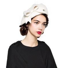 FS Elegant Beret Women's Wool Felt Fascinators Fedora Red Women Church Hats White Black Wedding Ladies Hat Bow Caps Pillbox Hat Hat French, French Beret Hat, French Beret, French Dress, Felt Bows, Berets Cap, Elegant Hats, Classic Hats