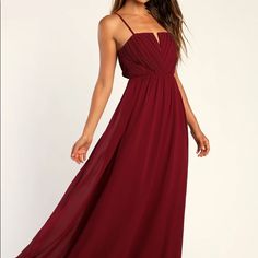 Deep Red Burgundy Maxi Dress Gown Perfect For Fall Weddings With Geometric Chest Design And Slight V Shape. Adjustable Straps Great For Any Size Chest Bought For Wedding But Went With Another Dress. New With Tags Maxi Dress Elegant, Burgundy Maxi Dress, Plum Dress, Full Maxi Skirt, Twist Front Dress, Purple Maxi, Purple Maxi Dress, Lulus Dresses, Sleeveless Gown