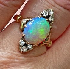 New! Victorian Antique 3.57ctw Oval Opal Diamond 14K Yellow Gold Dinner Cocktail Ring was just added to eBay. Check it out! #eBay #eBaySeller Opal And Diamond Ring, Antique Jewelry Rings, Diamond Color Grade, Ring Shank, The Jewel, Ring Pictures, Shiny Things, Body Color, Oval Cabochon