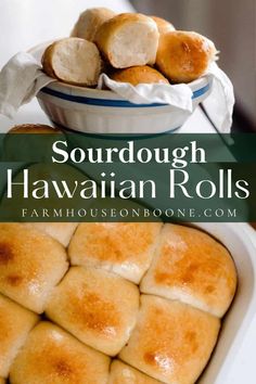 savory and sweet sourdough hawaiian rolls in a casserole dish