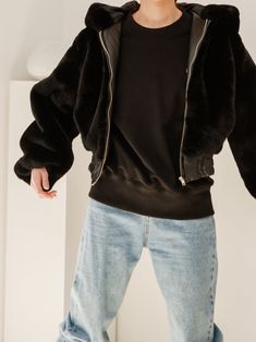 A faux fur long sleeve jacket with elasticized waistband and zip through front. Cozy oversized hood. Model is in size MINUSEY ONE SIZE. ✔️ Free worldwide express shipping over $100✔️ Loved by 6,500+ customers✔️ Limited edition collections, maximum style⠀⠀⠀⠀⠀⠀⠀⠀⠀Stay ahead of the trend with can’t-find-anywhere-else staples. Your closet will thank you 💕 * MINUSEY ONE SIZE = EU 34-38, US 2-6* 100% Polyester* Dry clean* Made in Korea - Model Height: 172cm/5'7" (US 2, EU 34) Black Fluffy Hooded Outerwear, Winter Streetwear Fur Coat With Faux Fur Trim, Winter Faux Fur Outerwear For Streetwear, Faux Fur Long Sleeve Outerwear For Streetwear, Streetwear Faux Fur Lined Outerwear, Long Sleeve Faux Fur Outerwear For Streetwear, Streetwear Outerwear With Faux Fur Lining, Streetwear Outerwear With Faux Fur, Streetwear Hooded Jacket With Faux Fur Lining