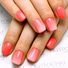 Simple Spring Nails Short Gel, Easy Nailarts, Ombre Sns, Coral Ombre Nails, Sns Nails Colors, Inspiration Nails, Nails Ombre, Pink Ombre Nails, Ombre Nail