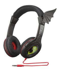 a pair of headphones with green eyes