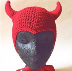 The Devil's In The Details. Artisan Made Knit Devil Bonnet With Silk Tie. High Quality, Erect Horns, One Of A Kind. Goth Devil Halloween Devil Bonnet, Bad Hair Day Hat, Devil Halloween, Beige Hat, Tea Party Hats, Crochet Bucket Hat, Beachy Boho, Winter Hats Beanie, Fascinator Hats