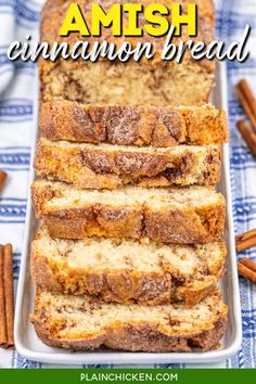 slices of cinnamon bread on a plate with cinnamon sticks