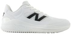 a white and black sneaker with the word new balance on it's side