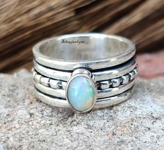 Silver Stackable Opal Promise Ring, Unique Sterling Silver Stackable Opal Ring, Silver Opal Stackable Ring For Anniversary, Silver Stackable Opal Ring For Anniversary, Anniversary Silver Stackable Opal Ring, Ring Opal, Carnelian Ring, Silver Spinner Rings, Spinner Ring