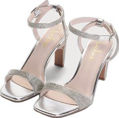 Sparkling Silver Sandals For Prom, Silver Sparkling Ankle Strap Sandals, Sparkling Silver Ankle Strap Sandals, Glamorous Silver Sparkling Sandals, Silver Bling Sandals For Formal Occasions, Silver Sandals With Bling And Ankle Strap, Silver Ankle Strap Sandals With Bling, Glamorous Silver Rhinestone Sandals, Glamorous Silver Sandals With Rhinestones