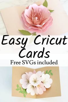 the instructions for how to make an easy cricut card with paper flowers and leaves