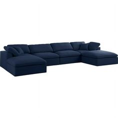 There's lots to love about the Serene linen textured deluxe Cloud-Like comfort modular collection, and this six-piece set is not an exception. The soft navy linen textured fabric is cozy and sleek to the touch while the overstuffed down/feather cushions provide gentle support so you can relax and unwind like a VIP. Customize your seating with this modular set by adding the pieces you like most. Latches under each piece make it easy to snap them into position for a look that's modern yet welcomin Cloud Couch Living Room, Transitional Sectional Sofas, Cloud Couch, Navy Blue Sofa, Contemporary Sectional Sofa, Curved Sectional, Sectional With Ottoman, Modern Sofa Sectional, U Shaped Sectional