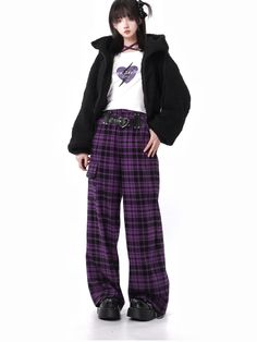 The price is for a pair of pants only, others are not included.  Garment Size   	 		 			Size 			S 			M 			L 		 		 			Full Length 			102 			104 			106 		 		 			Thigh 			64 			66 			68 		 		 			Hips 			96 			100 			104 		 		 			Waist 			66 			70 			74 Purple Baggy Pants For Fall, Trendy Purple Pants For Winter, Baggy Purple Bottoms For Fall, Purple Winter Bottoms With Pockets, Purple Bottoms With Pockets For Winter, Purple Pants For Streetwear In Fall, Winter Purple Bottoms With Pockets, Purple Trousers For Fall, Fall Purple Trousers