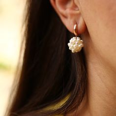 Cluster Earrings As A Gift, Small Silver Pearl Hoop Earrings, Bridesmaid Earring, Earring Bridal, Earring Pearl, Handmade Hoop Earrings, Romantic Earrings, Bridal Earrings Pearl, Pearl Cluster