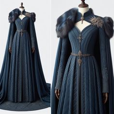 High Neck Fantasy Dress, Fantasy Nobility Outfit, Regal Fantasy Outfits, Fantasy Outfits Royal, Fantasy Royal Clothing Queens, Stark Outfit Inspiration, House Of Dragon Outfits, Formal Fantasy Outfits