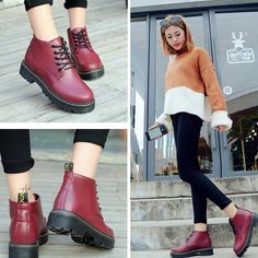 Patent Boots Outfit, Pinterest Pretty, Red Ankle Boots, High Quality Boots, Patent Boots, Doc Marten Oxford, Boot Types, Round Toe Heels, Kpop Fashion