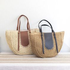 Size: 19in wide x 15in tall. Everyday Brown Woven Leather Beach Bag, Casual Basket-shaped Woven Leather Bag, Bohemian Beach Bag With Woven Leather, Bohemian Woven Leather Shoulder Bag For Vacation, Casual Handwoven Leather Bag, Summer Woven Leather Tote Bag, Bohemian Beach Shoulder Bag With Woven Leather, Beach Woven Leather Tote Crochet Bag, Summer Bags With Woven Leather For Everyday Use