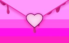 a paper heart hanging from a string on a pink and purple striped background with drops of paint