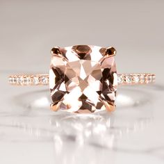 2.6c CUSHION PINK PEACH MORGANITE NATURAL DIAMOND ENGAGEMENT RING PAVE ROSE GOLD Engagement Ring Pave Band, Morganite Diamond Engagement Ring, Engagement Ring Pave, Pave Band Engagement Ring, Morganite Wedding Rings, Morganite Diamond Ring, Morganite Engagement Ring Rose Gold, Antique Engagement Rings Vintage, Pave Diamond Band