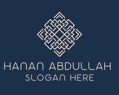 the logo for an arabic restaurant, called hahan abdulah slogan here is in white on a dark blue background