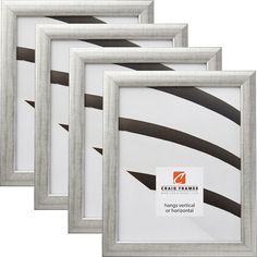 three silver frames with black and white stripes