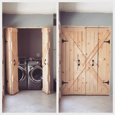 an open door to a washer and dryer in a room