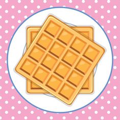 two waffles on a plate with pink polka dot tablecloth and white dots