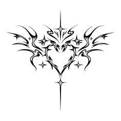 a black and white drawing of a heart with birds on it's wings, in the shape of a cross