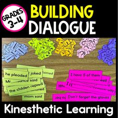 a poster with words and pictures on it that read building dialogue kineshetic learning