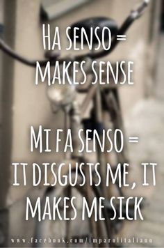 a bicycle parked next to a building with the words, ha sensoro makes sense mi fa sendo it's me, it makes me sick