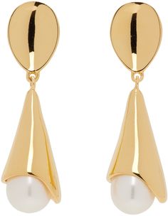 Pair of handcrafted drop earrings in 18k gold vermeil. · Graphic with freshwater pearl at drop · Post-stud fastening · H1.75 x W0.5 Supplier Color: 18k gold vermeil Gold Teardrop Earrings With Pearl Drop For Formal Occasions, Formal Gold Teardrop Earrings With Pearl Drop, Yellow Gold Plated Teardrop Pearl Earrings, Gold Teardrop Clip-on Pearl Earrings, Luxury Yellow Gold Refined Pearl Earrings, Sophie Buhai Jewelry, Yellow Gold Pearl Drop Earrings, Fine Jewelry, Gold 14k Gold-filled Pearl Drop Earrings, Sophie Buhai Earrings