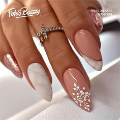 Click here to view more Fofosbeauty Press On Nails at lower price! Fofosbeauty--Press on nails 24 Pieces set 12 different sizes. Artificial nails design your own nails for weddings, parties, weekend dating, or special occasions. Acrylic nails art accessories design 24 pcs set full nail design fake nail tips with free nail glue sticker sheet and mini nail file. These tools can help you wear fake nails better, and the operation is easy and convenient for everyone. Clip-on nails have different size Acrylic Nails Designs Almond Shape, Christmas Marble Nails, Silver Nails Christmas, Milky Marble Nails, Christmas Nail Inspo Acrylic, Christmas White Nails, Snowflake Nails Simple, Holly Berry Nails, Short Xmas Nails