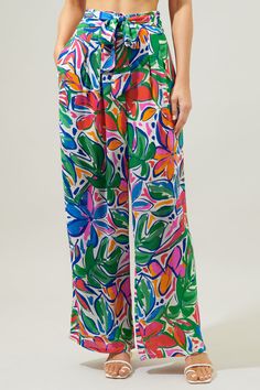 Paradise Falls Verne Pleated Wide Leg Pants Vacation Pants, Pleated Wide Leg Pants, Paradise Falls, Woven Mules, Flowy Wide Leg Pants, Tropical Floral Print, Beauty Boutique, Ribbed Tank, Tropical Floral