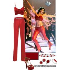 an image of a woman in red outfit and high heels