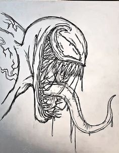 a drawing of an alien head with sharp teeth