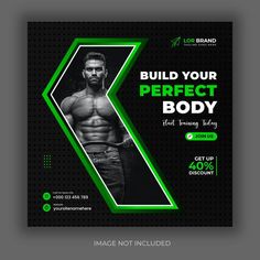 a flyer for a bodybuilding competition with a muscular man in the middle and green letters