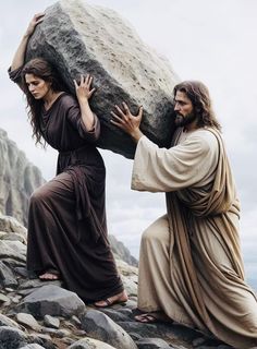 jesus carrying the rock on his back to mary