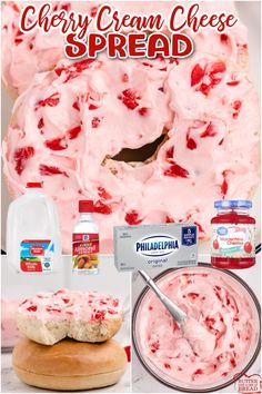 the recipe for cherry cream cheese bread is shown in this collage with ingredients to make it