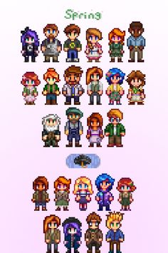 an image of some pixel art with different people in the same style and color scheme