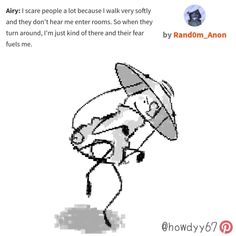 a cartoon character with an umbrella and text that reads, sorry i scare people not because i